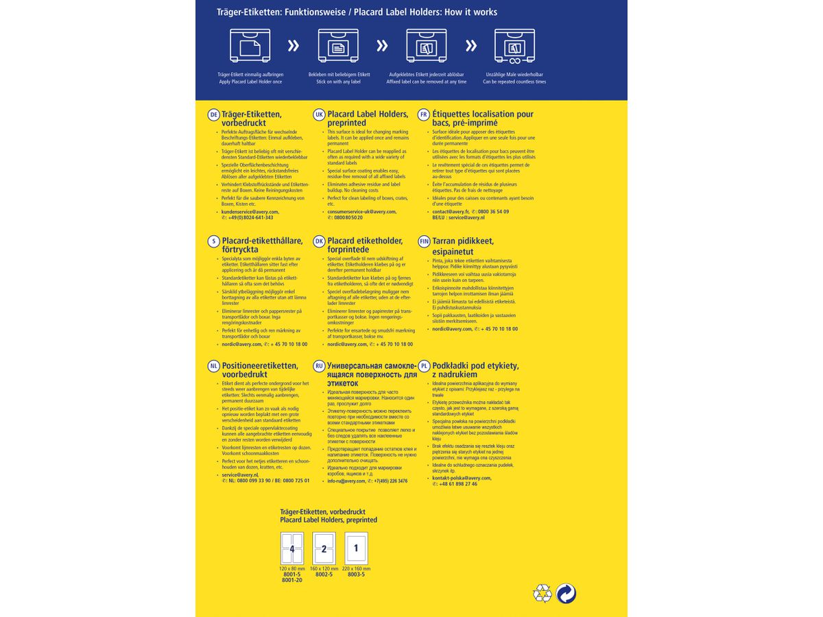 AVERY ZWECKFORM Etiquettes support 220x160mm 8003-5 gris clair 5 pcs./5 flls. (4004182335000)