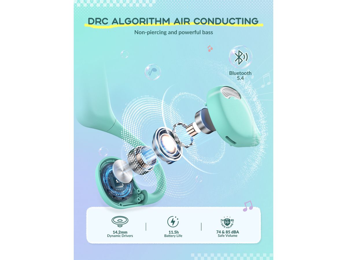 ICLEVER Kids Air Conduction Headphones C01-2589N-02 OWS01, BT, purple/green (6934911798418)