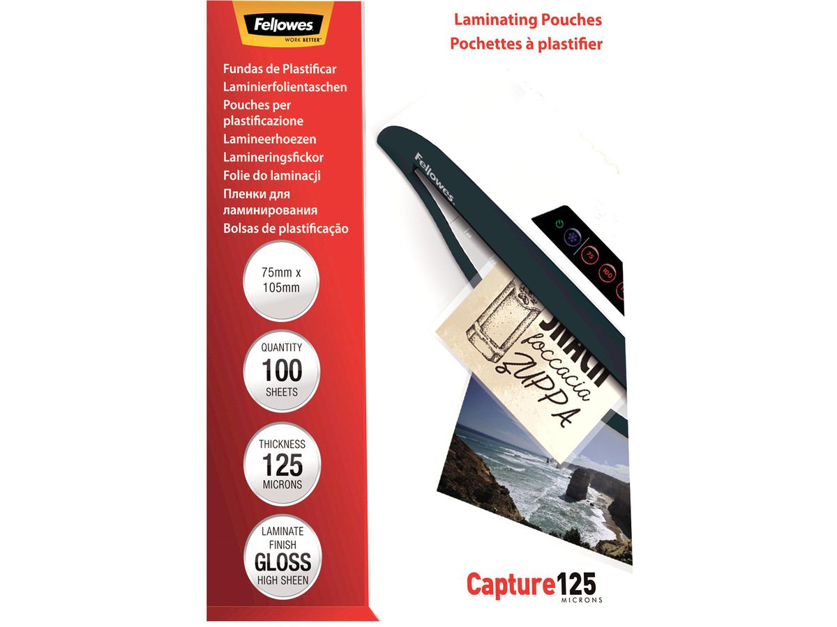 FELLOWES Laminiertasche 75x105mm 5306901 glanz, 125my 100 Stk (0077511530692)