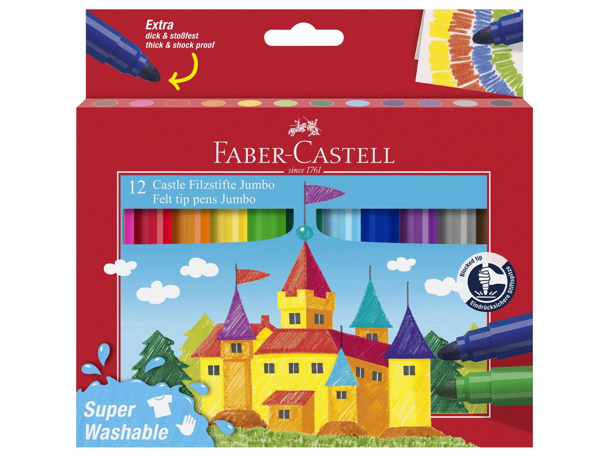 FABER-CASTELL Stylos fibre Jumbo 154311 12 couleurs, super washable (4005401543114)