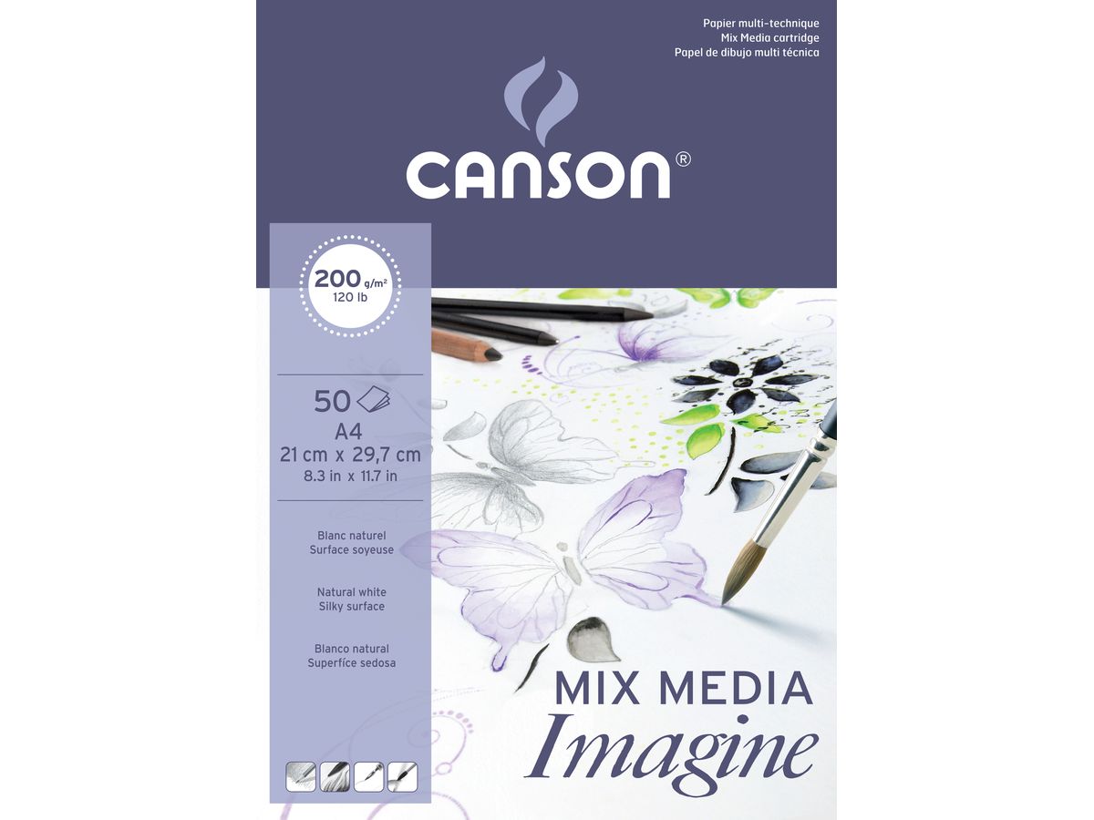 CANSON Blocs de papier dessin A4 200006008 200g, blanc 50 feuilles (3148950060082)