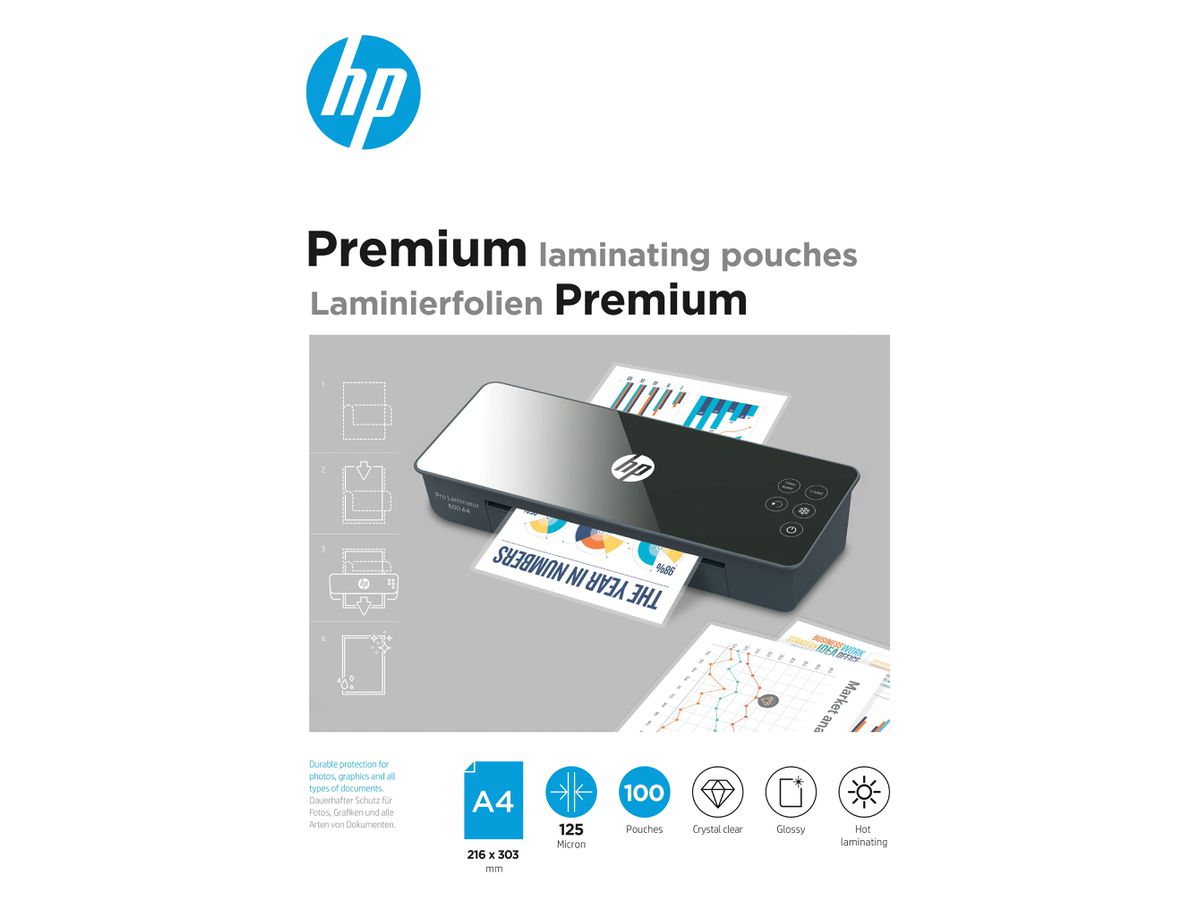 HP Laminiertaschen 9124 Premium, A4, 125 Mic (4030152091249)