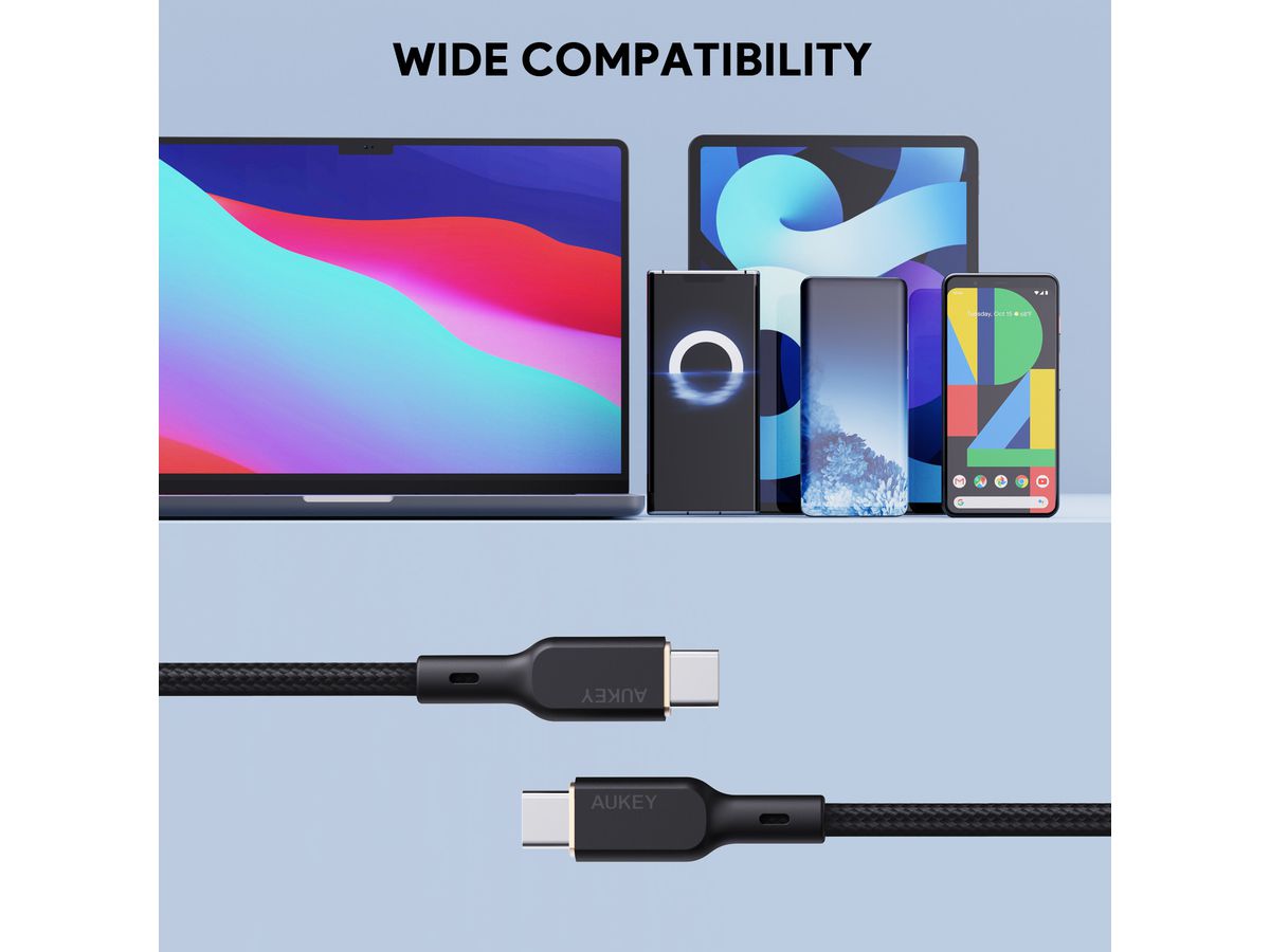AUKEY Cable USB-C-to-C Kevlar Core CB-KCC101 Nylon Braided,1.0m,100W,Bl. (0689323785308)