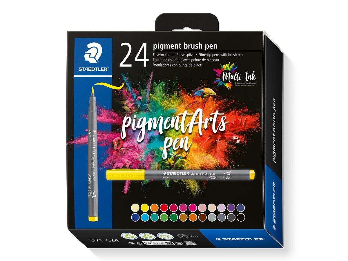 STAEDTLER Fasermaler mit Pinselspitze 371 C24 pigment pen 376 24er Set (4007817096963)