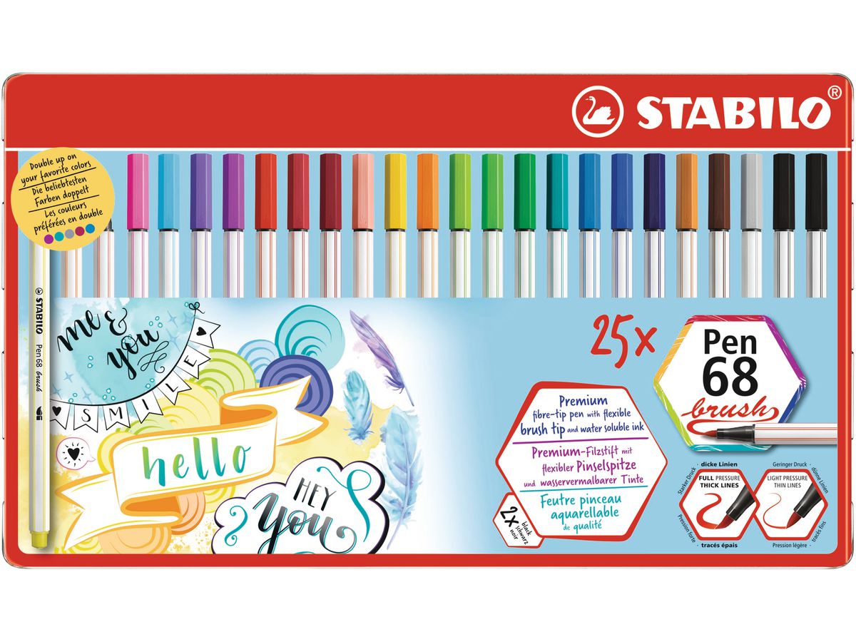 STABILO Fasermaler Pen 68 Brush 568/25-321 ass. 25 Stück Metalletui (4006381561099)