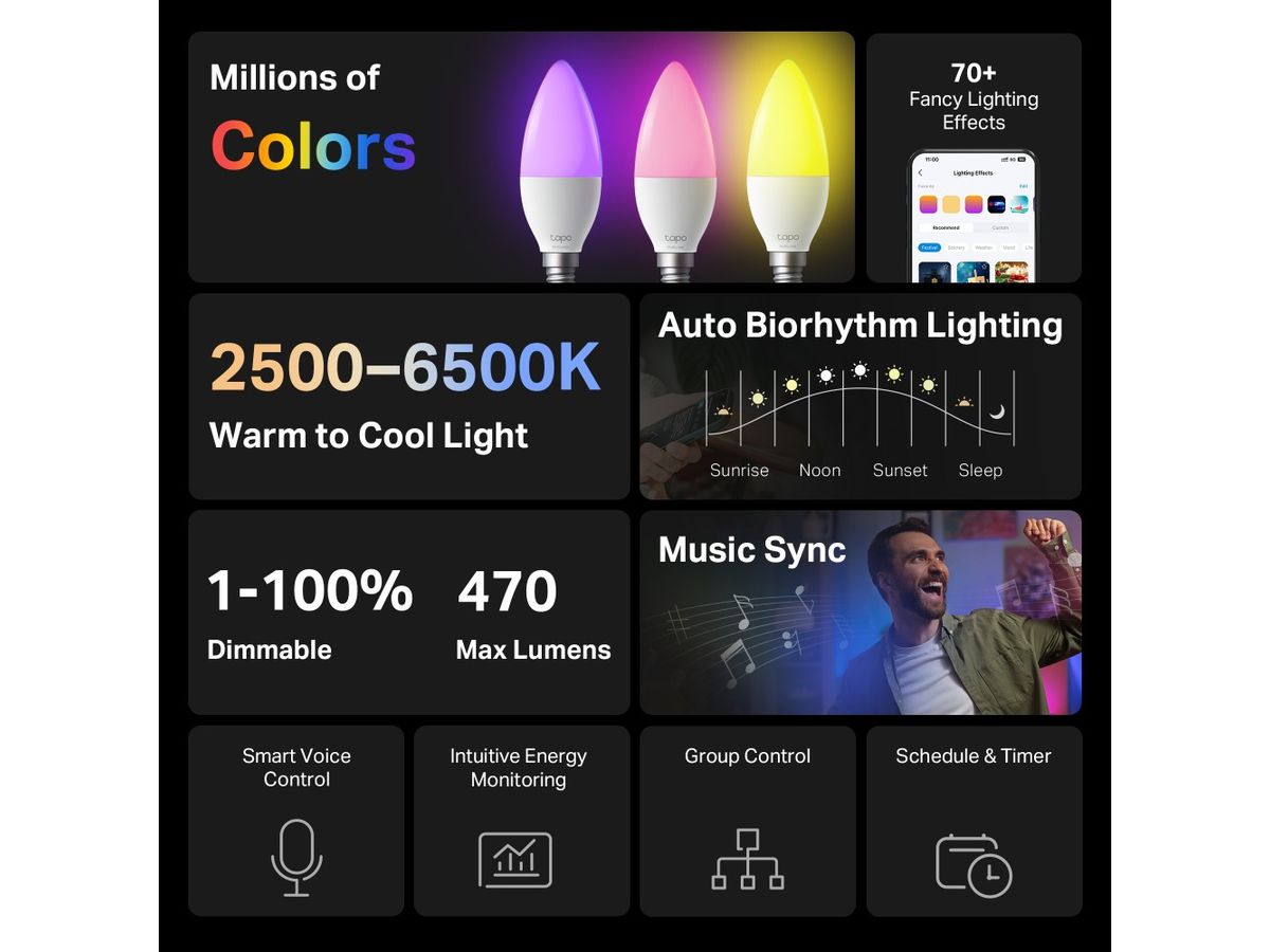 TP-LINK Smart Light Bulb, E14 Multic. Tapo L430C(2-pack) (1210002607131)