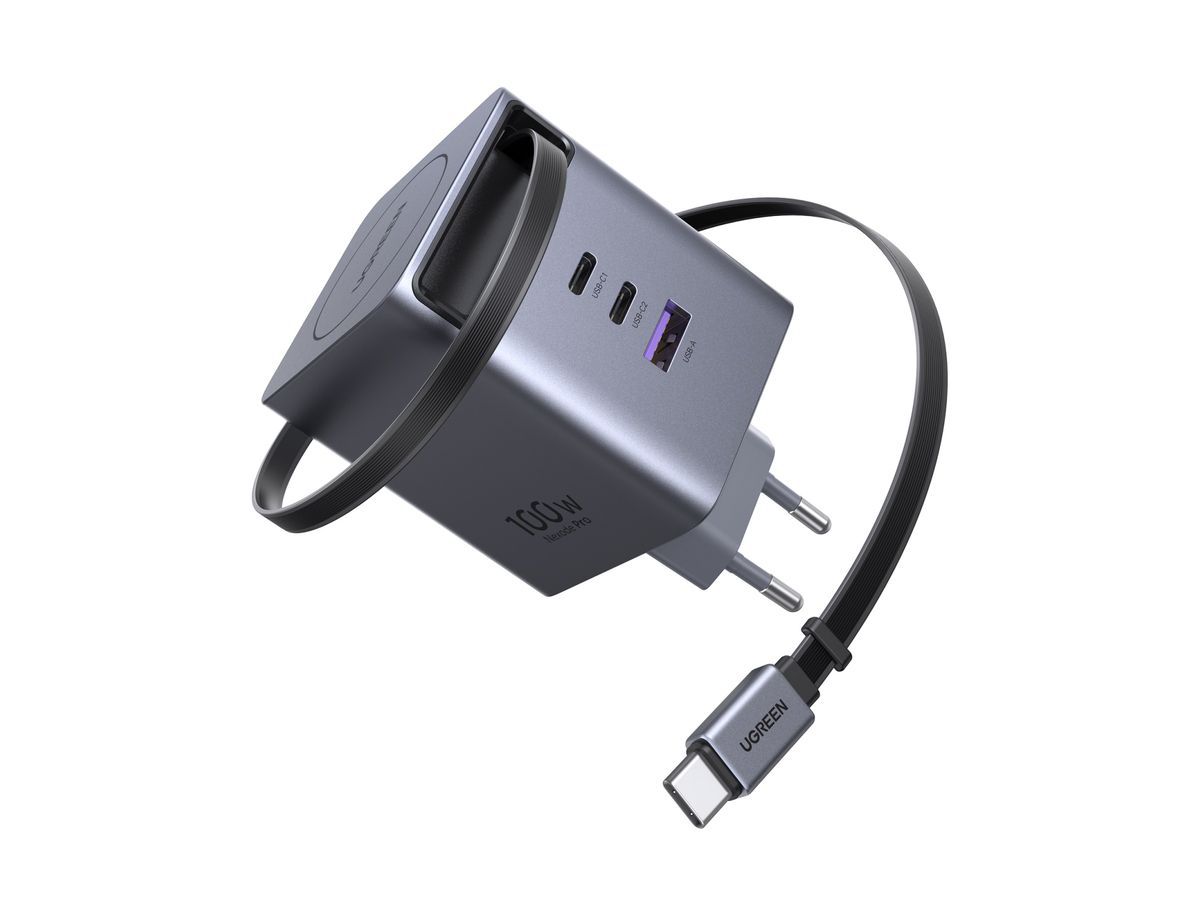 UGREEN Fast Charger 3-Port 100W GaN 65828 Retractable Cable (6941876268283)