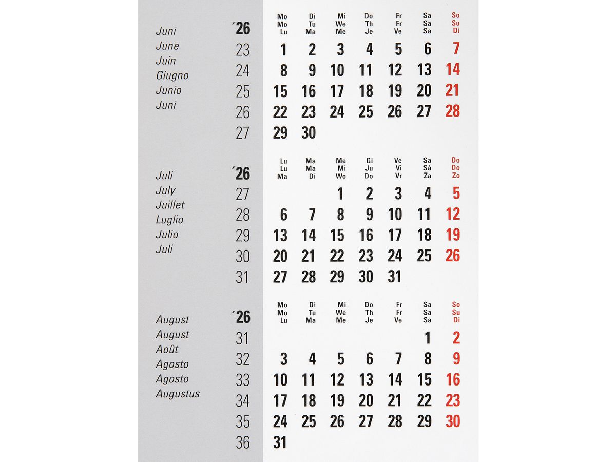 BIELLA Pultkalender DesktopFrame 2026 883511000026U 3M/1S Ersatzrolle 124.5x9.5cm (7611365527595)