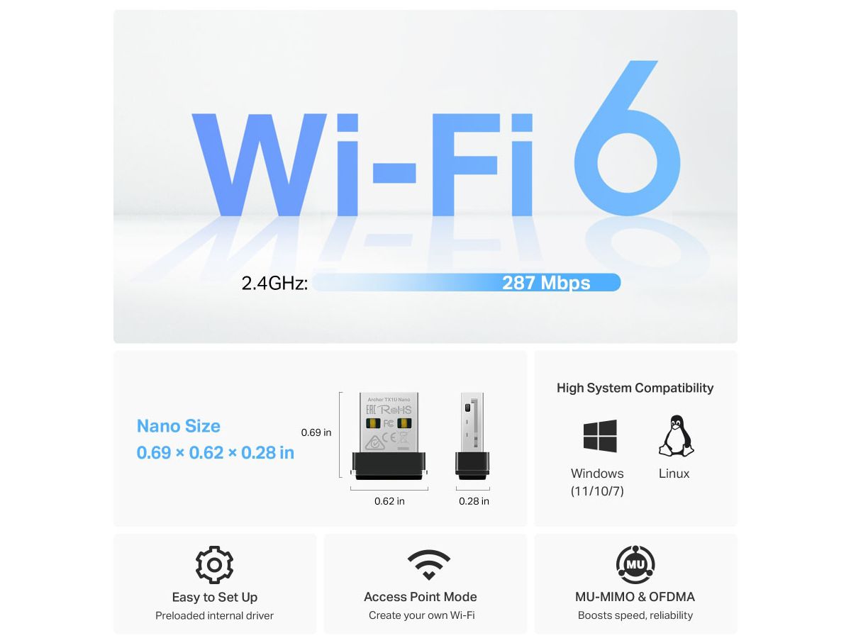 TP-LINK Nano WiFi 6 USB Adapter Archer TX1U Nano AX300 (8885021370965)