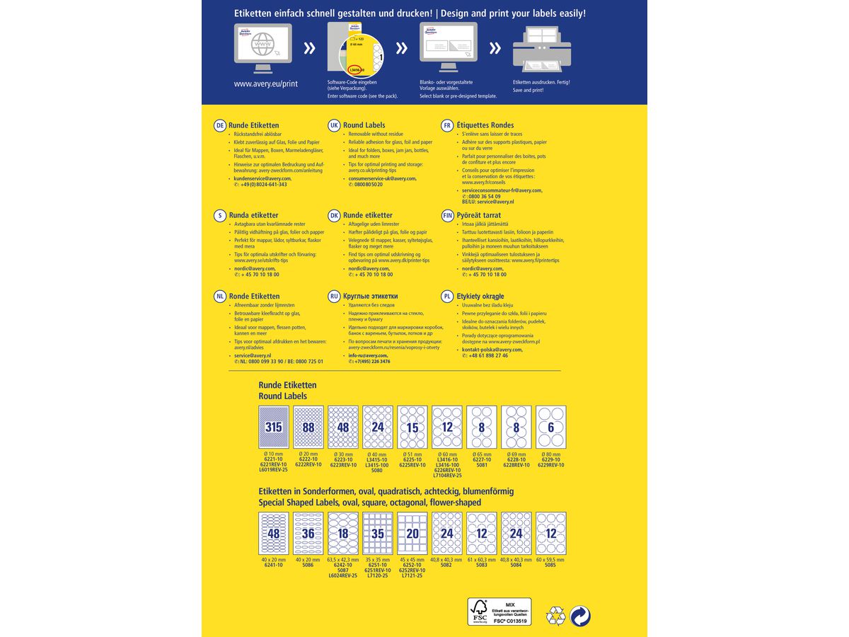 AVERY ZWECKFORM Etiquettes 10mm L6019REV2 blanc 7875 pcs. (4004182060193)