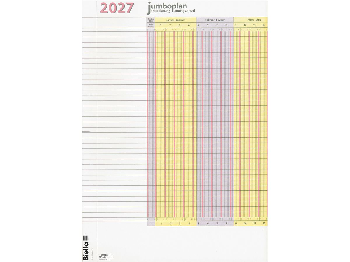 BIELLA Calendario Jumbo 2 Stk. 2027 876418000027U 1A/1P bianco 64.5x29.7cm (7611365528226)