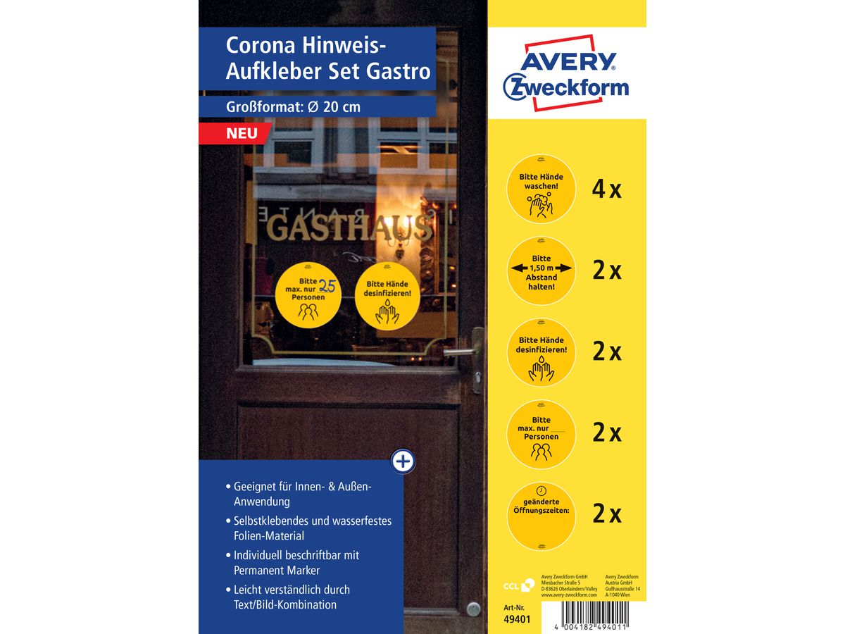 AVERY ZWECKFORM Injonction DE 20cm 49401 Set Gastronomie 12 pcs. (4004182494011)