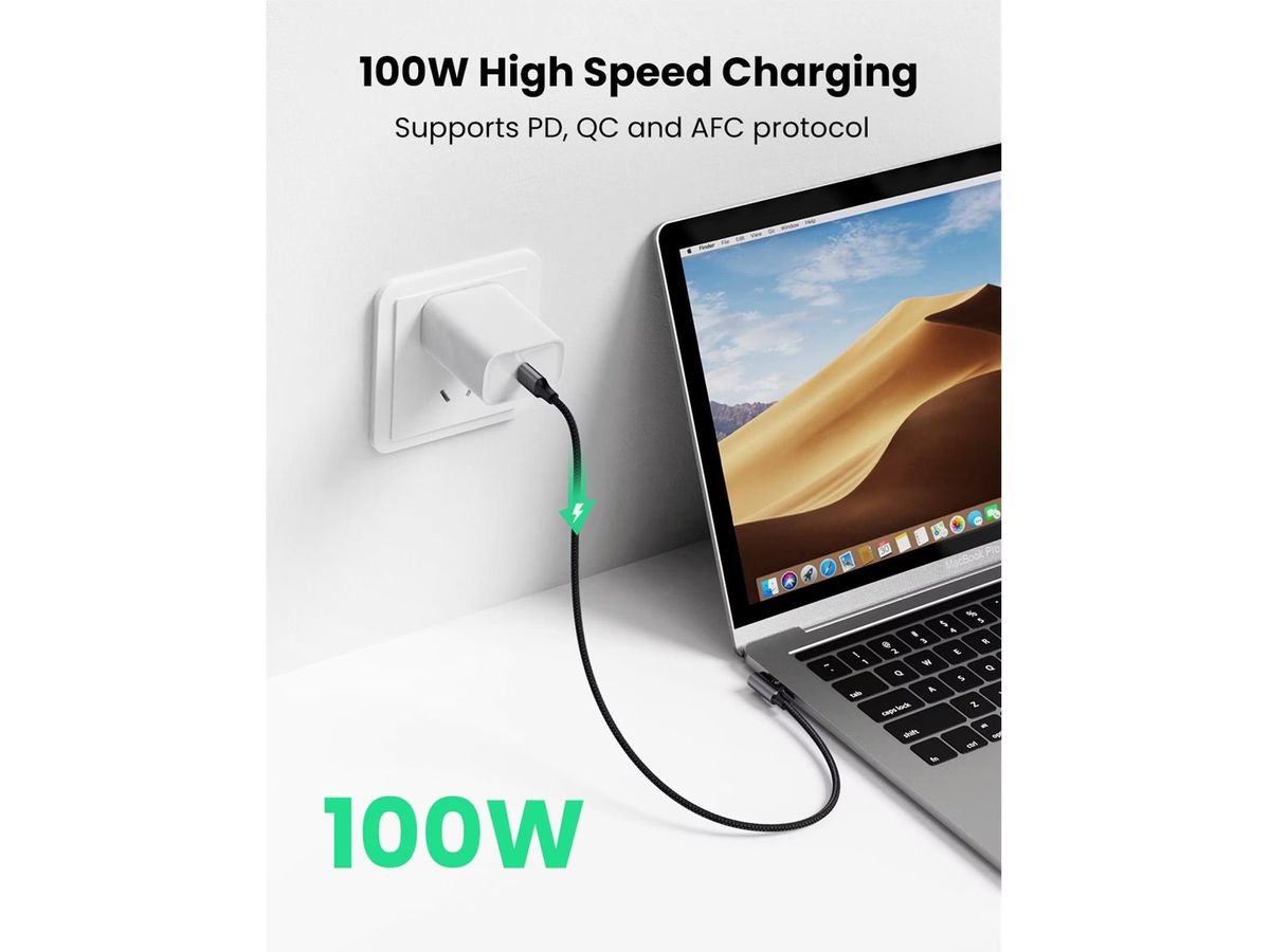 UGREEN Fast Chargingcable 90 Degree 70643 USB-C to C PD 100W, 1m (6957303876433)