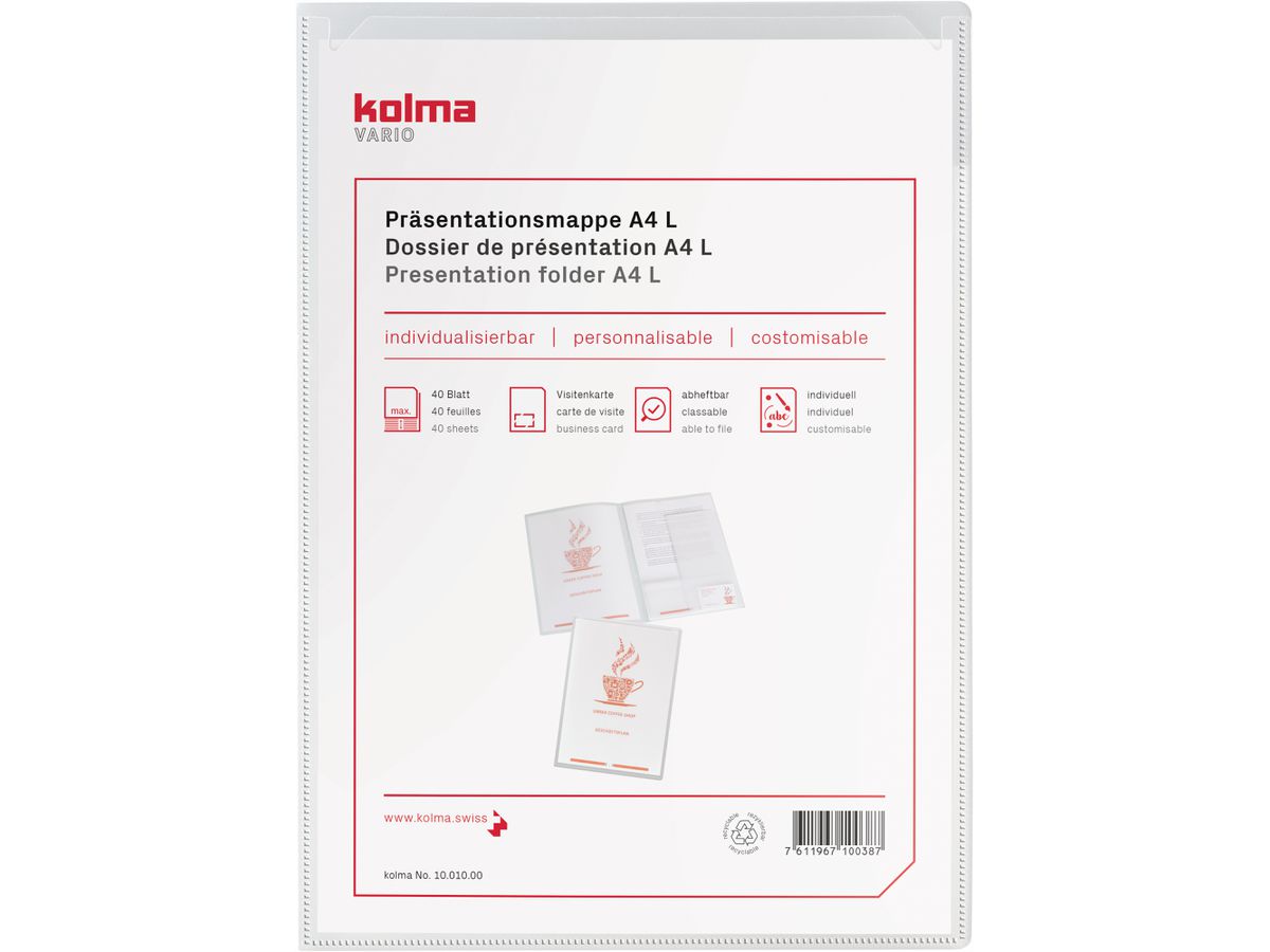 KOLMA Dossier présentation Vario A4 10.010.00 transparent, poche apposée (7611967100387)