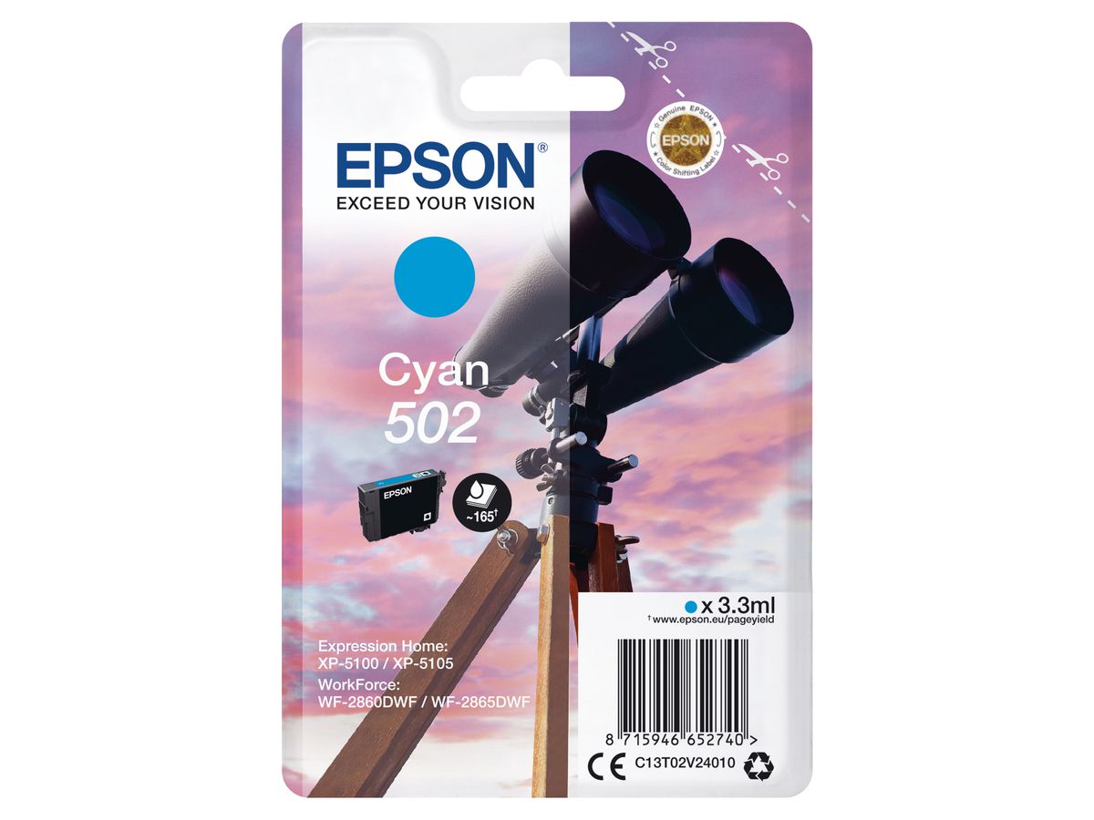 EPSON Cart. d'inchiostro 502 cyan T02V240 WF-2860/XP-5100 160 pagine (8715946652740)