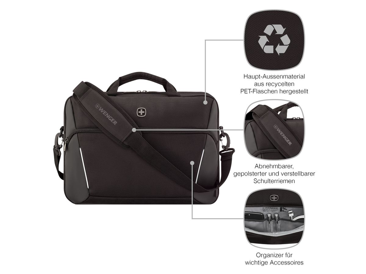 WENGER Laptop Briefcase 16inch 653299 XE Compact Brief Black (7611160272799)