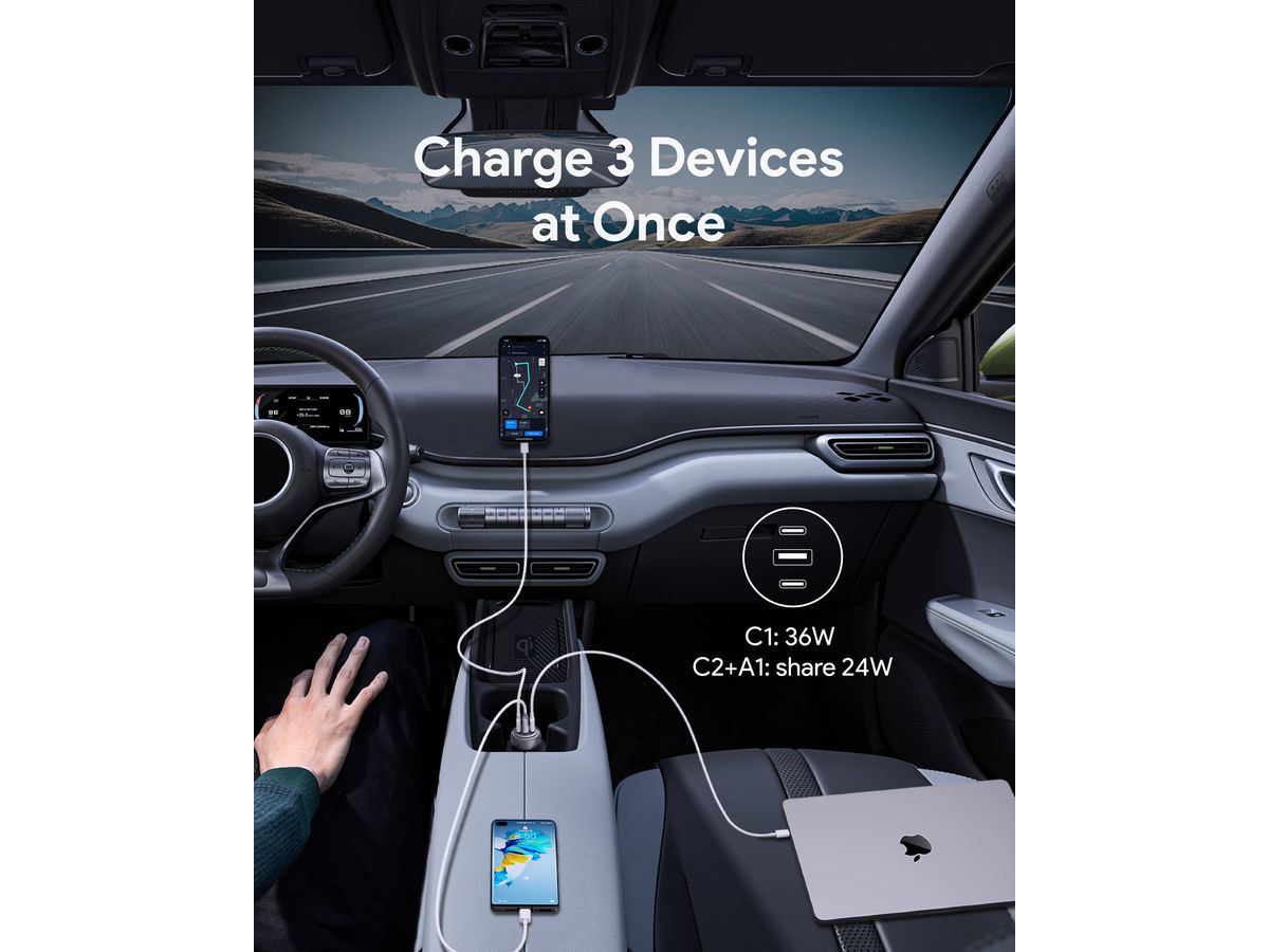 AUKEY Pathfinder PD Car Char. 66W CC-P1 3-Port,USB-A&C (0689323788132)
