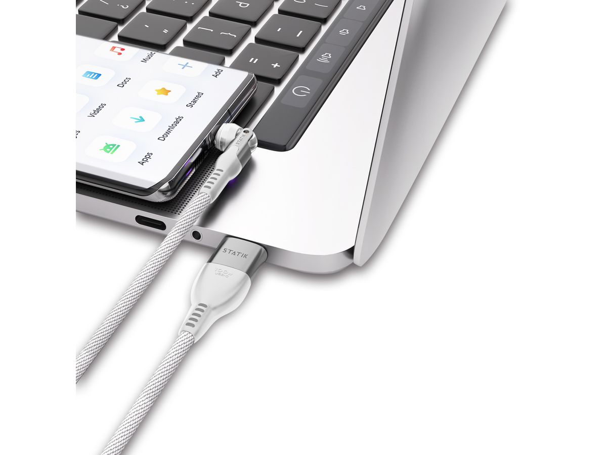 STATIK PowerPivot Pro Nylon Braided PUP-0455-3FT-CC-WHT USB-C to C, 1m, 100W White (0810024057689)