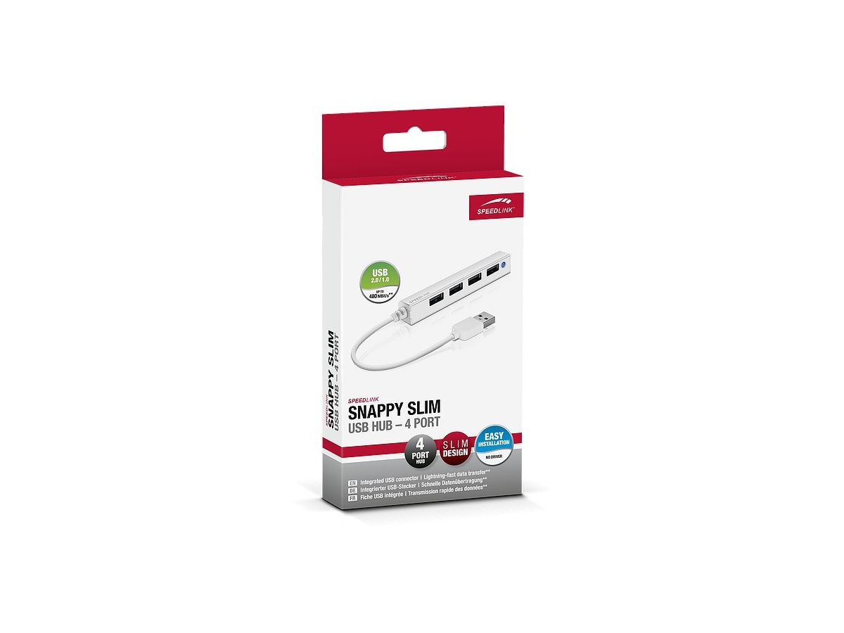 SPEEDLINK SNAPPY USB Slim Hub 2.0 SL140000W 4-port, passive, white (4027301461510)