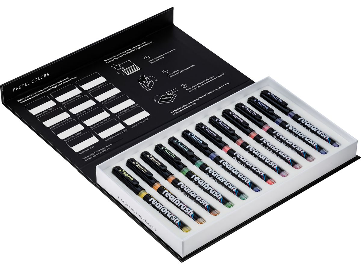 KARIN Real Brush Pen 0.4mm 33C7 Pigment, Pastel Colors (5904446031626)