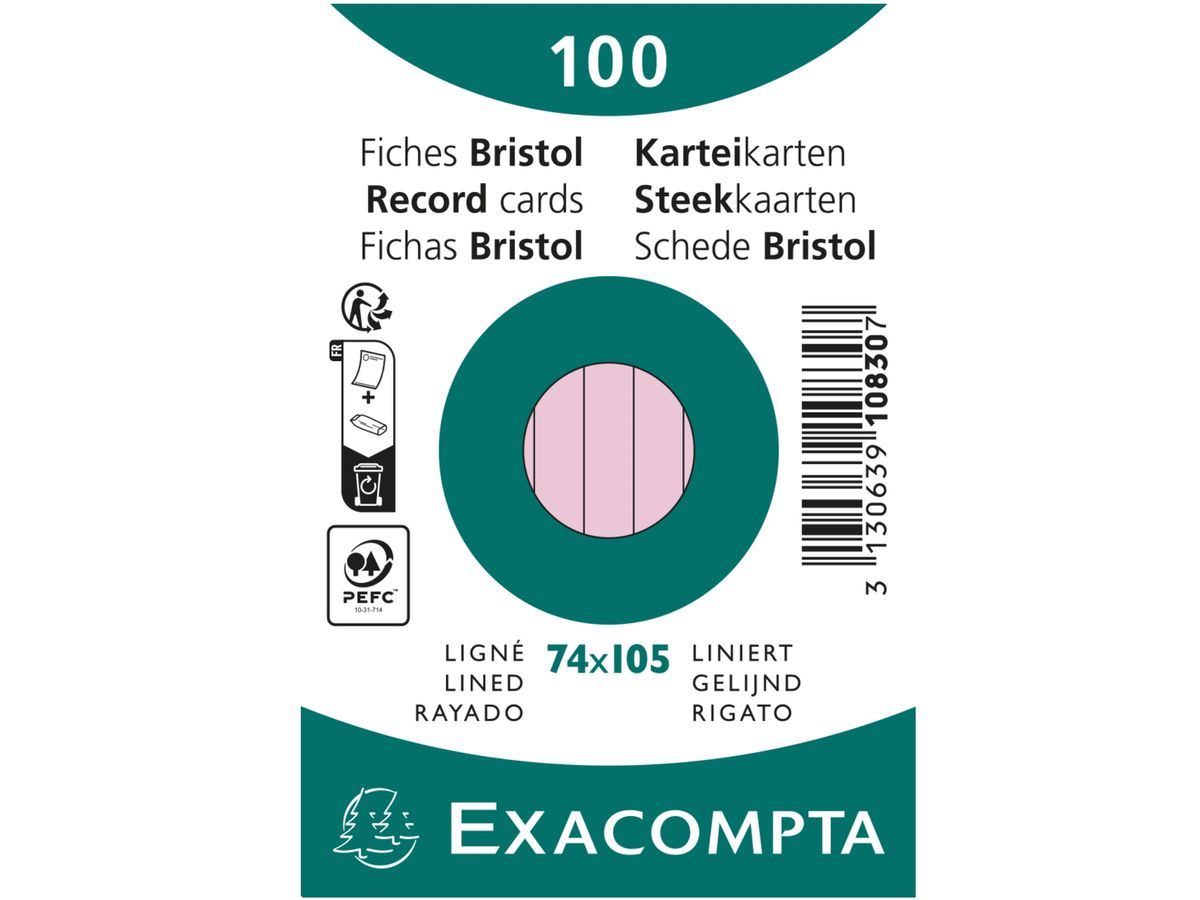 EXACOMPTA Schede rugoso A7 10830SE rosato 100 pzi. (3130639108307)