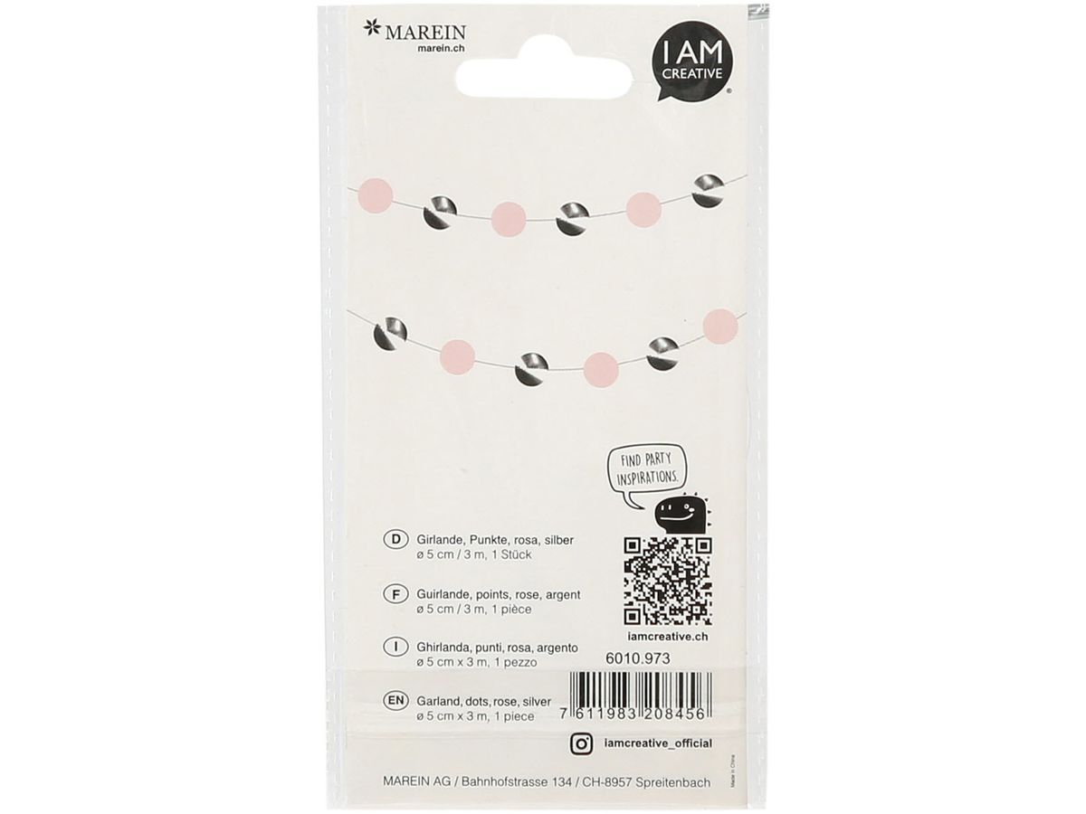 I AM CREATIVE Girlande, Punkte, rosa,silber 6010.973 (7611983208456)