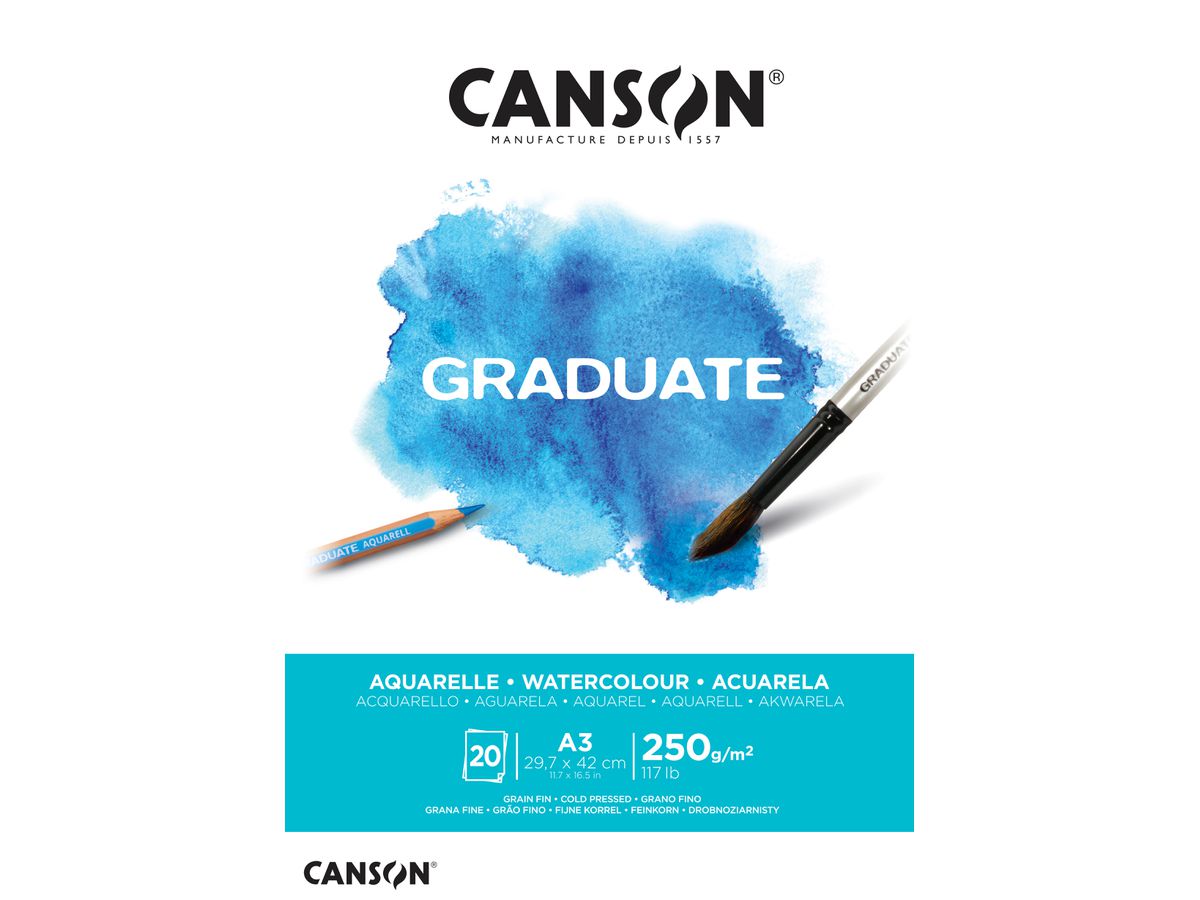 CANSON Graduate Acuarela A3 400110375 20 foglio, bianco, 250g (3148950021175)