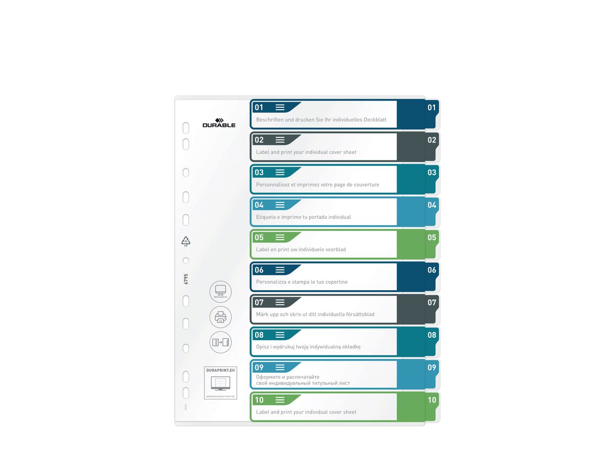 DURABLE Registro PP A4+ 679527 multicolore 1-10 (4005546735115)