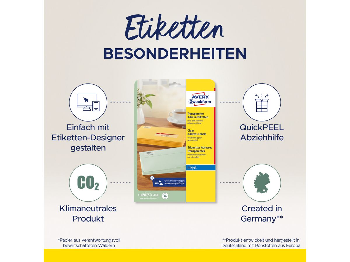 AVERY ZWECKFORM Etichette 99,1x38,1mm J8563-25 trasparente 350 pezzi (4004182235355)
