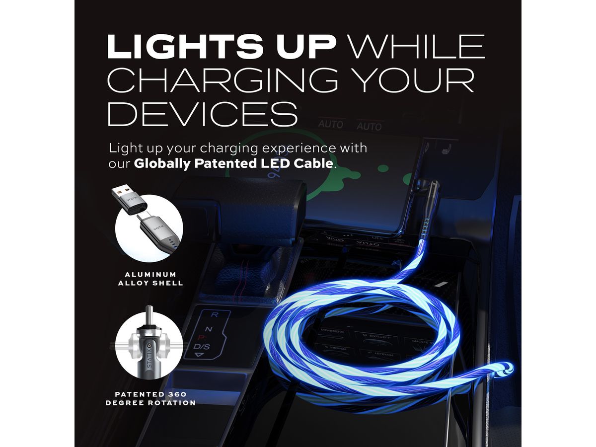 STATIK PowerPivot Pro, Glowing LED PUP-0465-6FT-CC USB-C to C, 2m 100W (0810024055616)