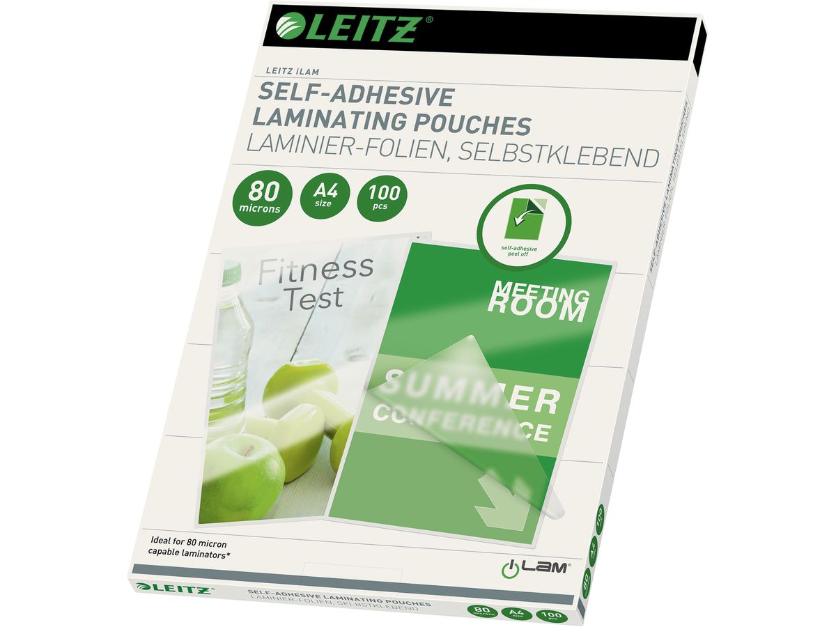 LEITZ Pochettes à plastifier A4 33872 brillant, 80my 100 pcs. (5411313338721)