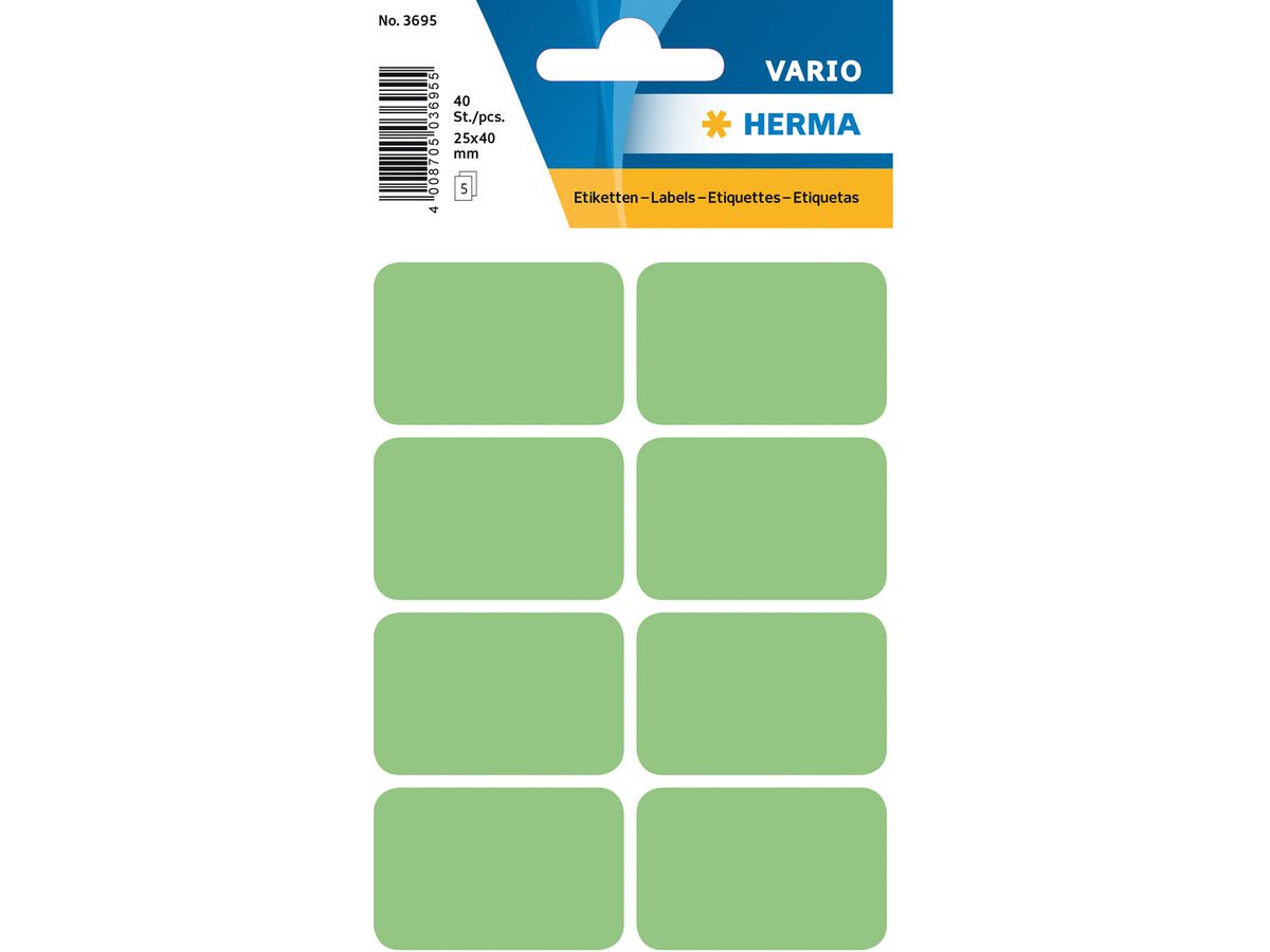 HERMA Etiquettes 25×40mm 3695 vert 40 pcs. (4008705036955)