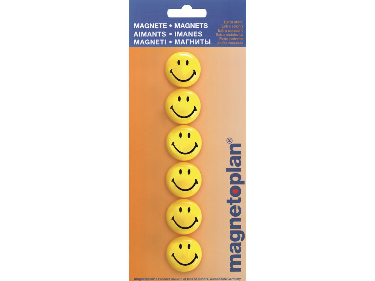 MAGNETOPLAN Aimants Smiley jaune-noir 16672 moyen 30mm 6 pcs. (4013695028453)