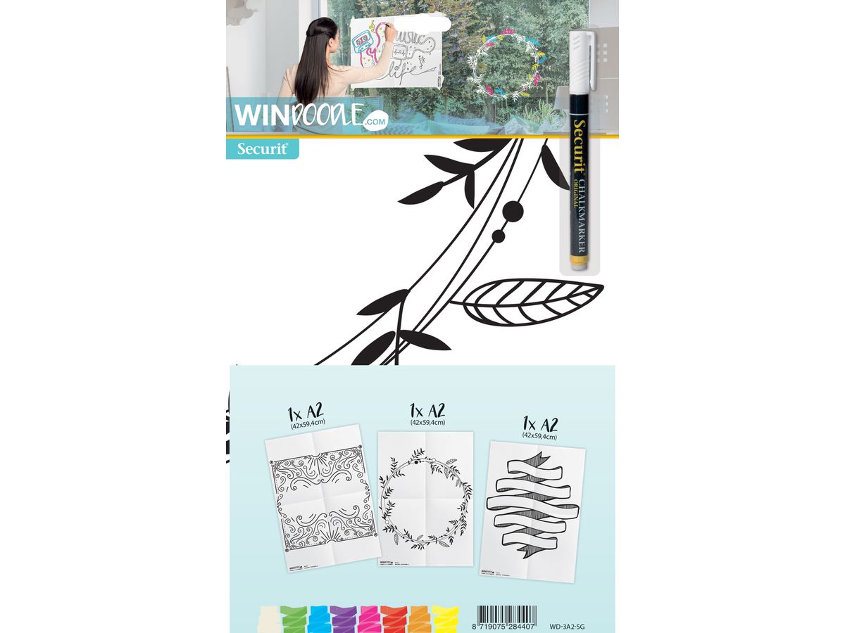 SECURIT Pochoirs vitrine WINDOODLE WD-3A2-SG A2 Signs 3 pcs (8719075284407)