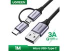 UGREEN Cable USB-A-MicroUSB+USB-C 30875 1m, Black (6957303838752)