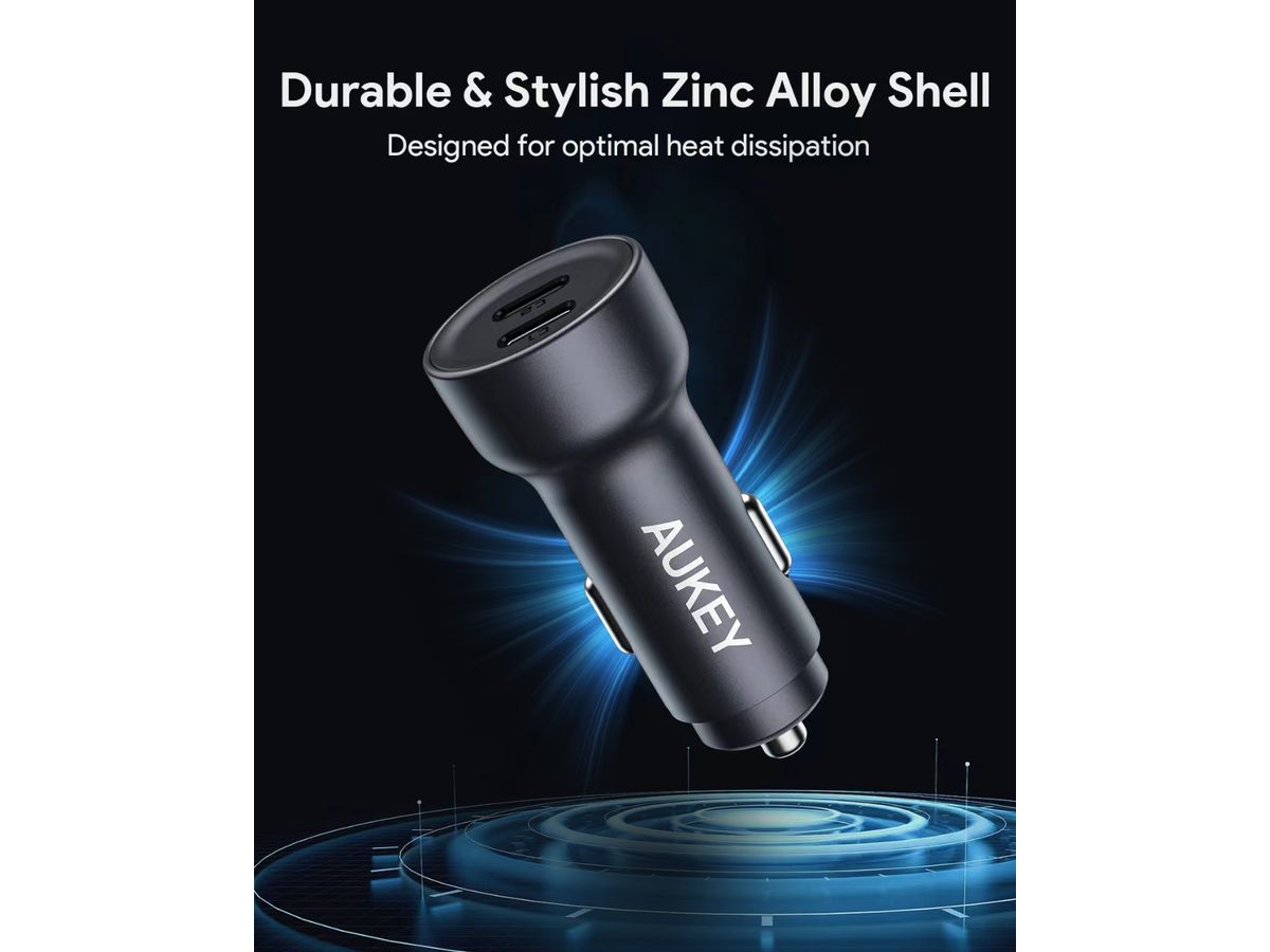 AUKEY Enduro Dual Car Charger CC-Y23 65W, USB C, PD, Black (0689323787234)