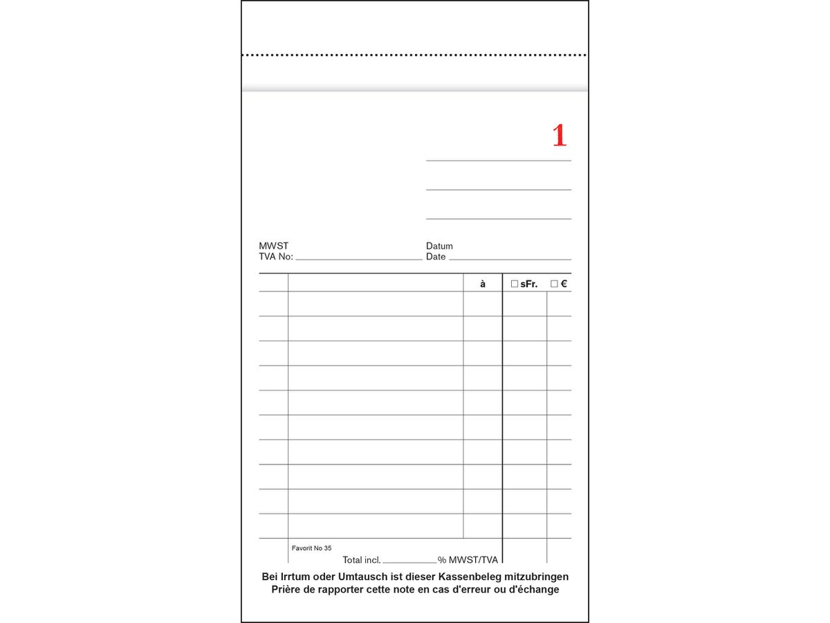 FAVORIT Kassablock 10x17,5cm 35WEISS weiss 50x2 Blatt (7612149016564)