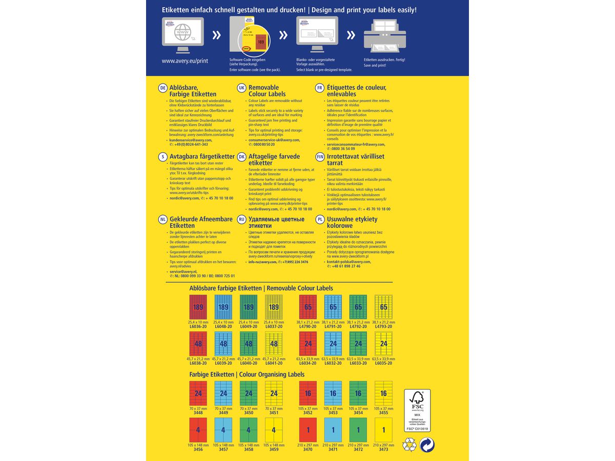 AVERY ZWECKFORM Etichette 45.7x21.2mm L6038-20 rosso 20f./48pe (4004182060384)