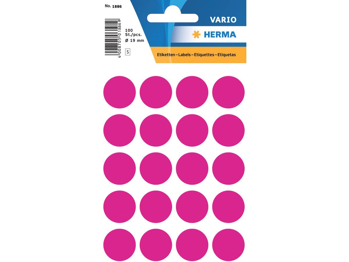 HERMA Etichette rontondo 19mm 1886 pink 100 pezzi (4008705018869)