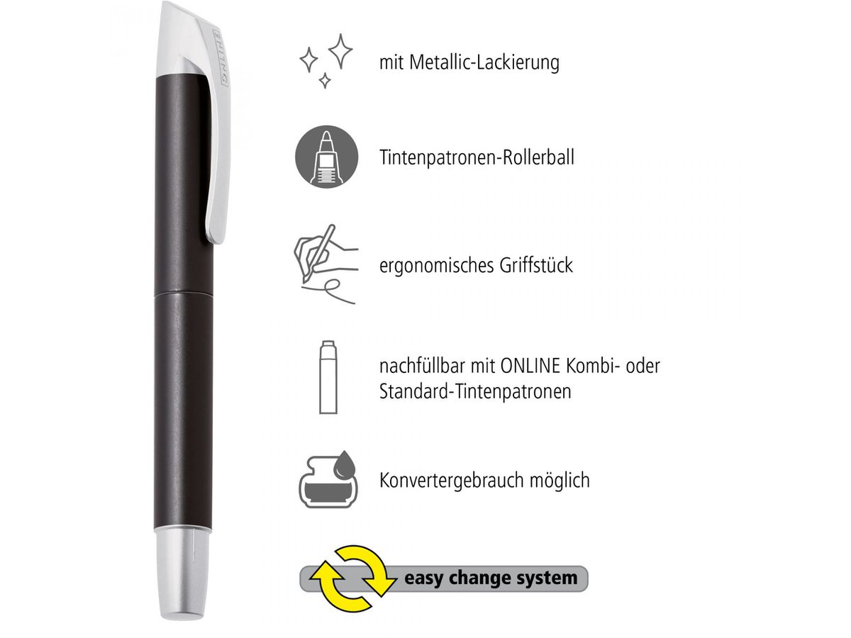 ONLINE Patrone Tintenroller 0.7mm 61152/3D Soft Black (4014421611529)