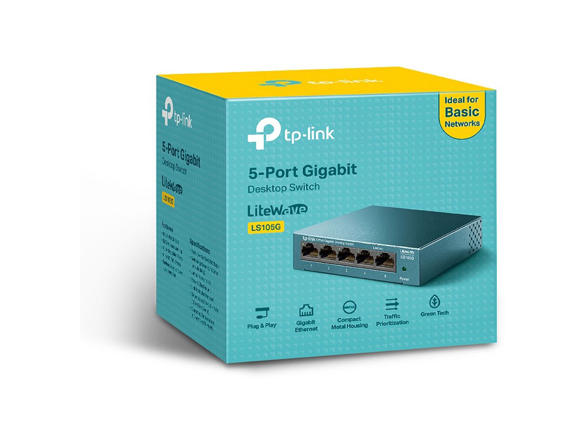 TP-LINK LiteWave 5-Port Switch LS105G 8GB RJ45 Ports, Steel Case (6935364085445)
