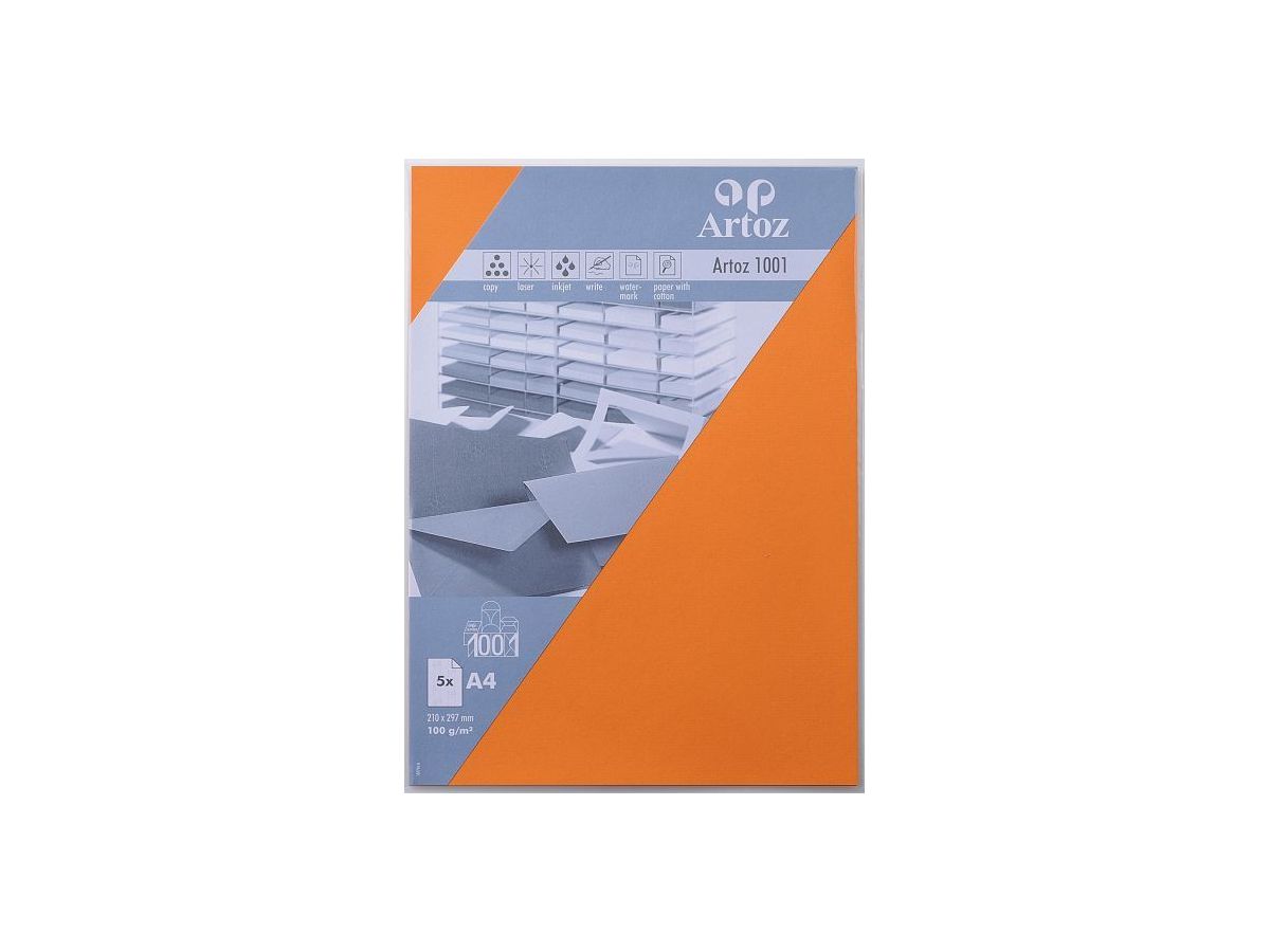 ARTOZ Papier 1001 A4 107796145 100g, orange 5 feuilles (7612450983227)