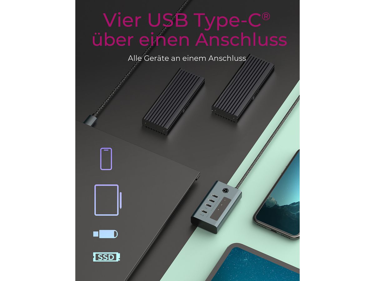 ICY BOX USB-C - 4-Port Hub IB-HUB1454-C31 3x 3.2 Gen2, 1x PD 20W (4250078173977)