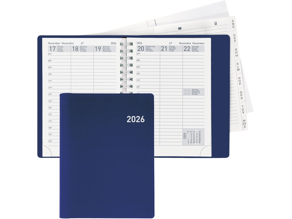 BIELLA Agenda Rex Wire-O 2026 825773050026U 1S/2P bleu ML 10.1x14.2cm (7611365526000)