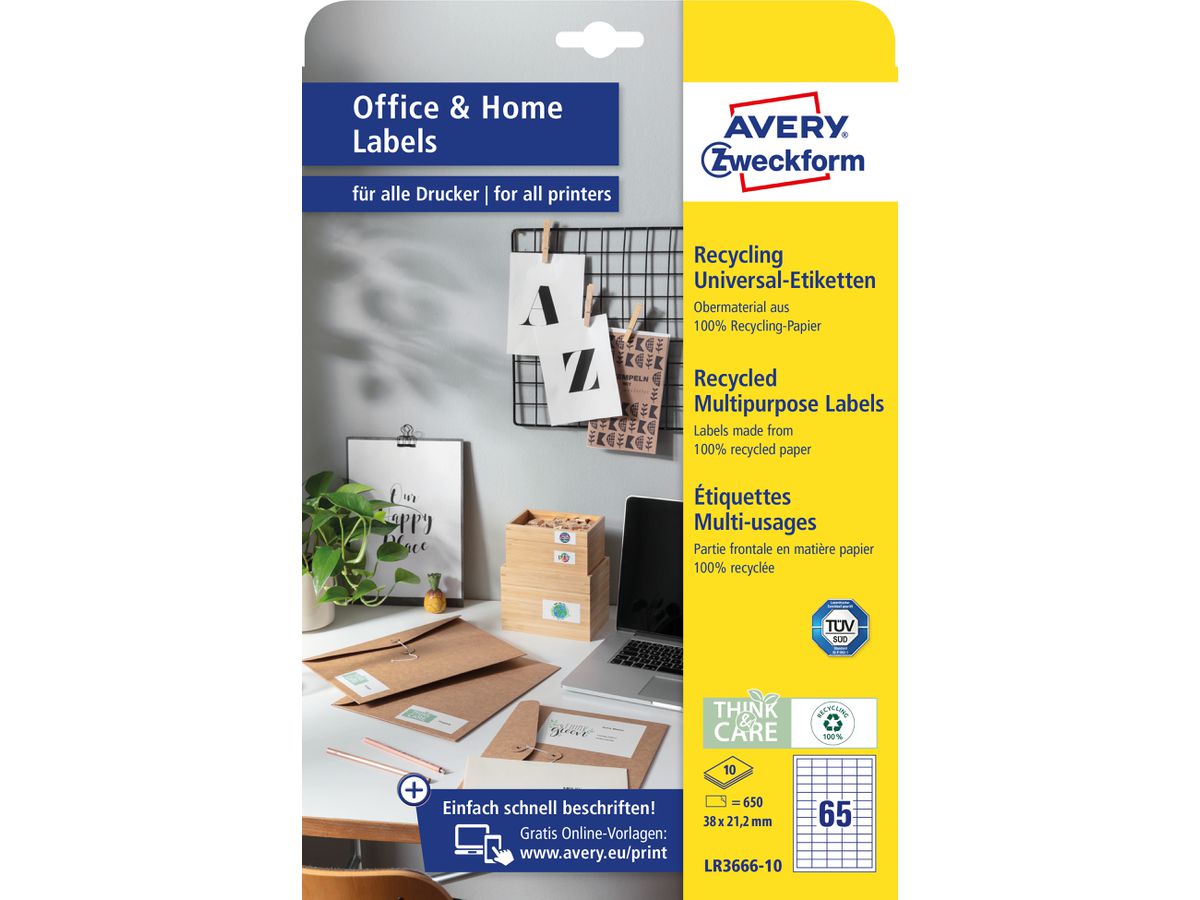 AVERY ZWECKFORM Etichette 21.2x38mm LR3666-10 bianco, perm. 10 fogli/65 pz. (4004182336663)