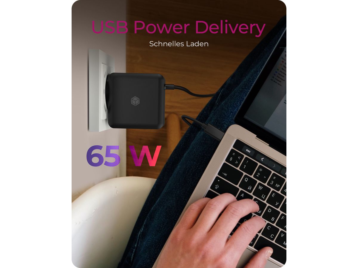 ICY BOX Steckerladegerät mit PD IB-PS111-PD USB-C, PD 3.0, 65W 1.5m (4250078173793)