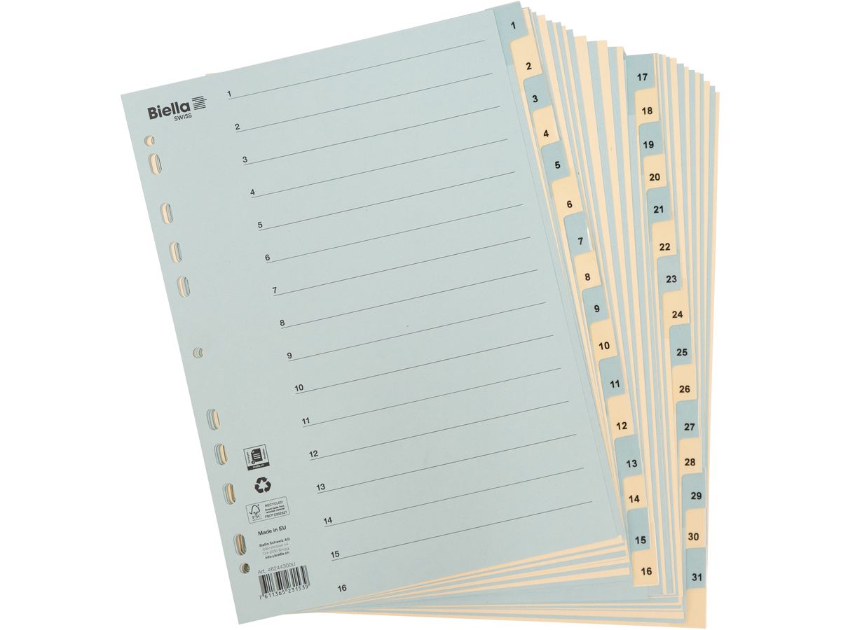 BIELLA Kartonregister 210g A4 46244300U blau/gelb 1-31 (7611365231539)