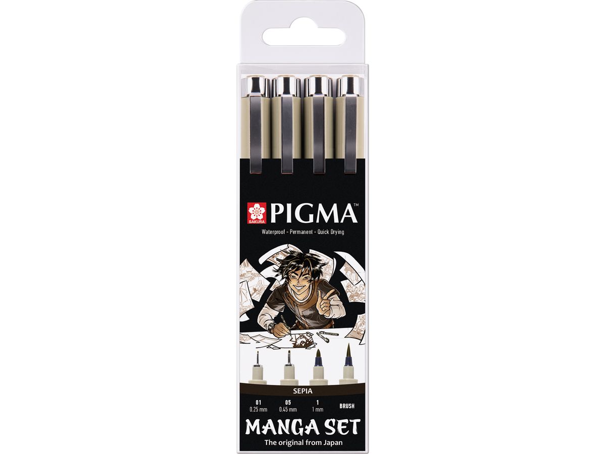 SAKURA Manga Pigma Set POXSDKMAN4 sepia, 2xMic/1xGraph/1xBrush (8712079411602)