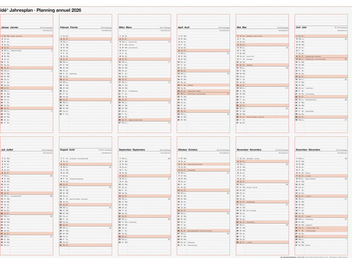RIDOIDE Calendario da muro 2026 7033650006.26 1A/1P TE/FR 86x61cm (4003273792272)