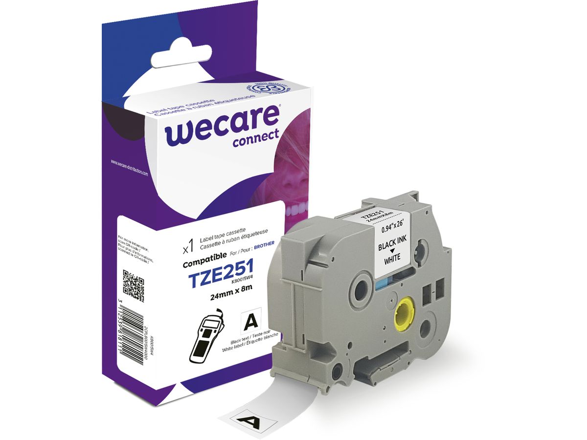WECARE Ruban, laminé noir/blanc Tze-251WE rempl. Ptouch Tze-251 24mm (3112539818111)